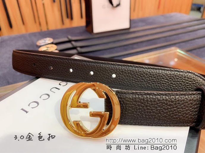 GUCCI古馳 官網爆款 正品規格 原單品質 togo荔枝紋牛皮 雙G亮面銀色扣 男士皮帶  xfp1079